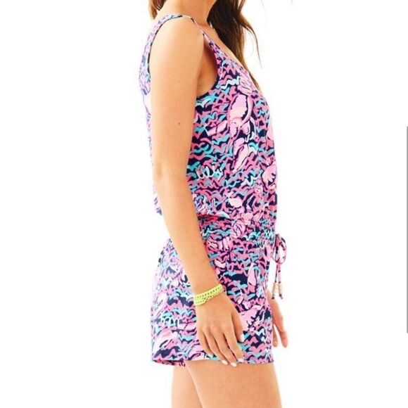 Lilly Pulitzer Tala Romper Lobstah Roll Pink Navy XL - Picture 12 of 12